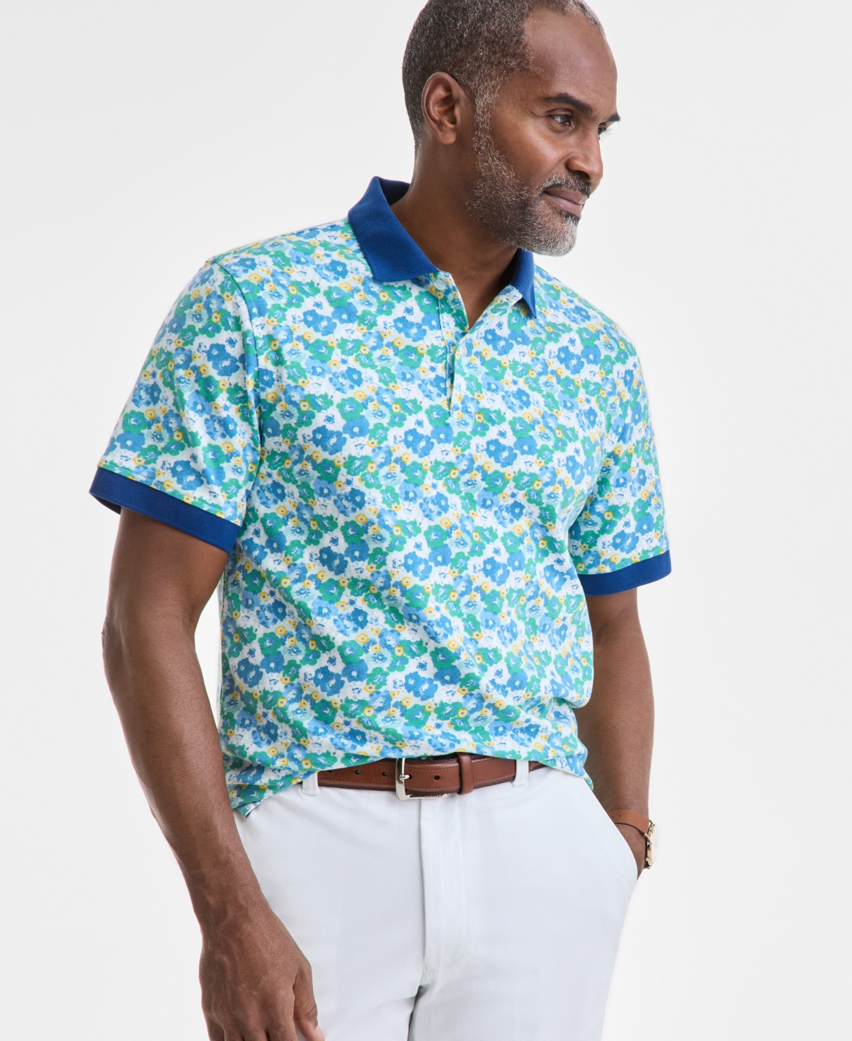 Club Room Men's Hale Flower Pique Polo Shirt, Exclusively At Macy's In Bright Whi
