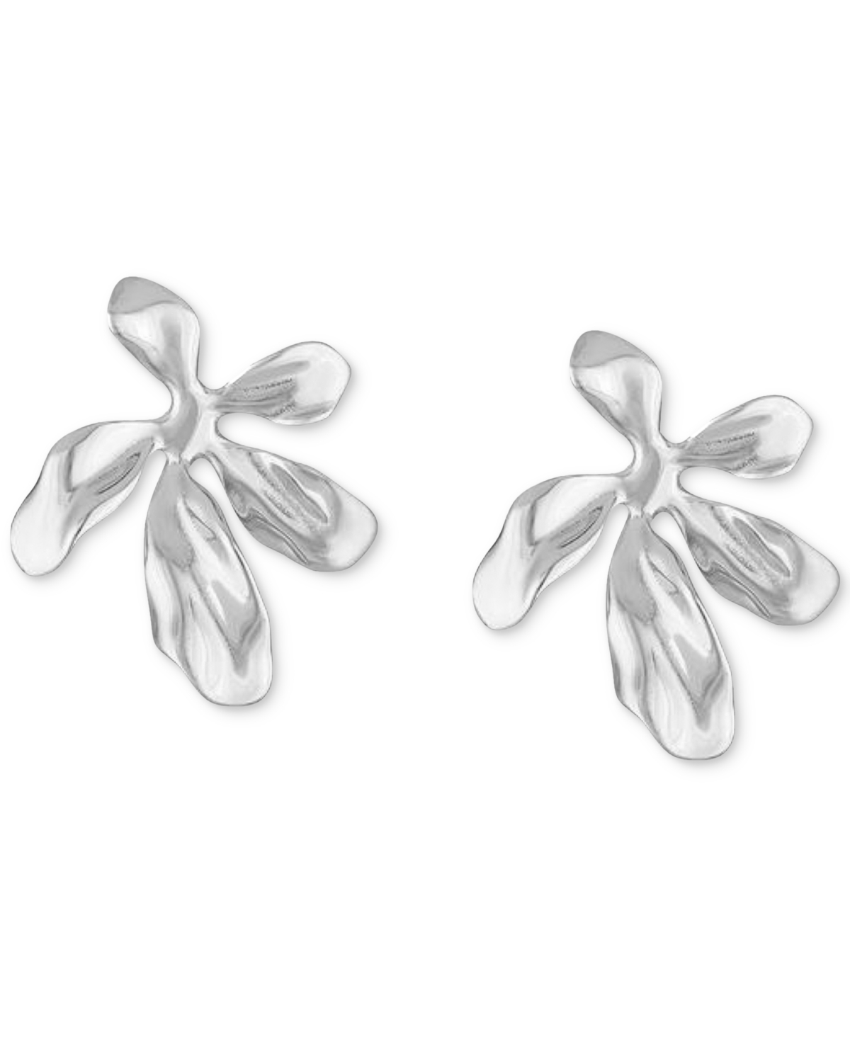 Stainless Steel Sculptural Flower Drop Earrings - Silver