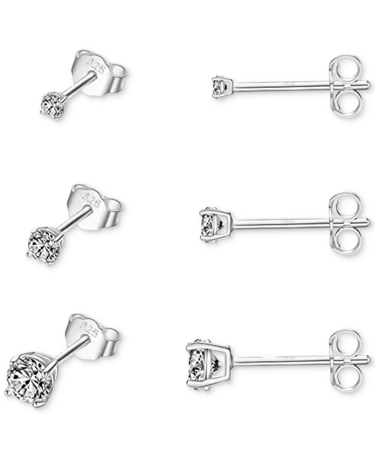 Ben Oni Cubic Zirconia Small Studs, Set Of 3 In Silver