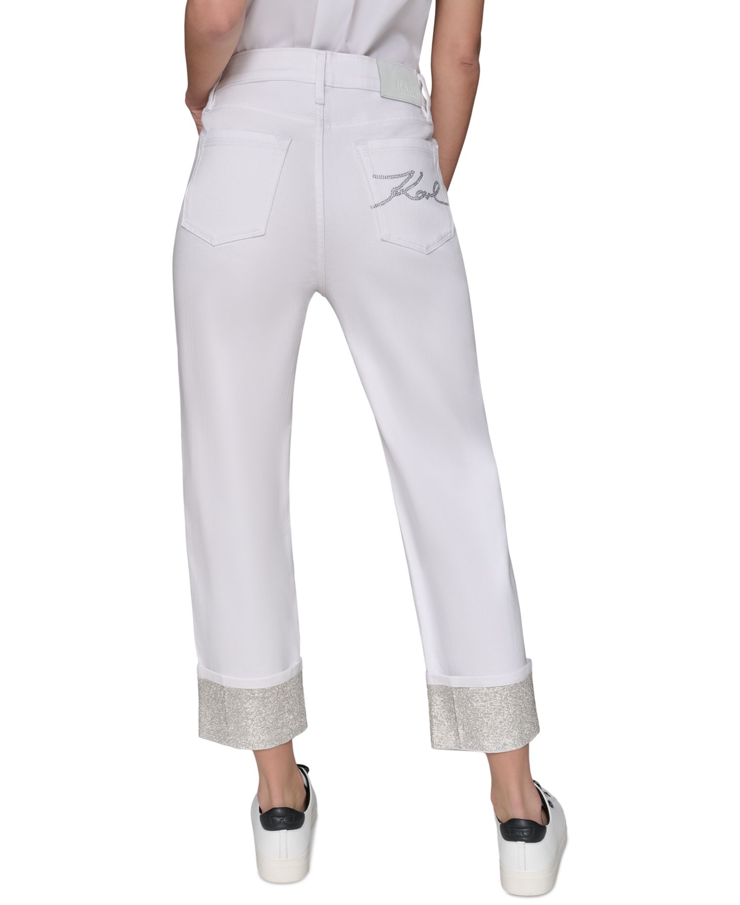 Women's High-Rise Crystal-Cuff Jeans