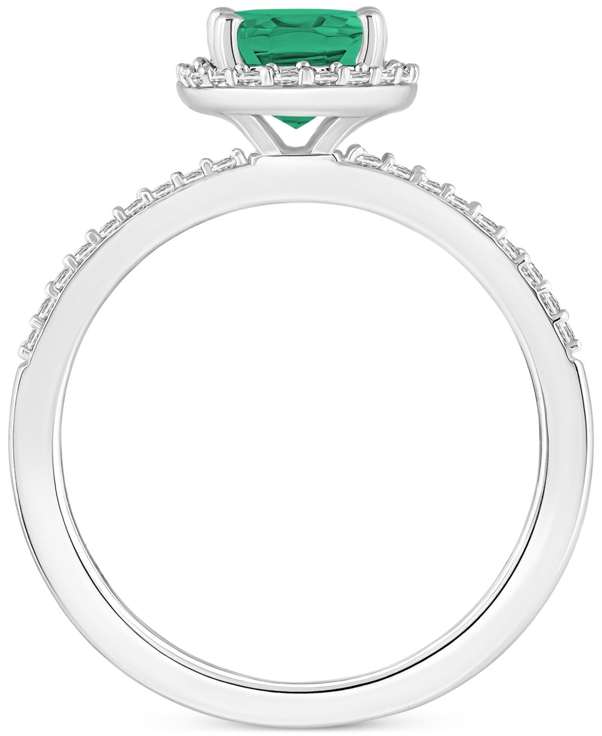 Macy's Lab-created Emerald (1 Ct. T.w.) & Lab-created White Sapphire (1/5 Ct. T.w.) Oval Halo Ring In Emerald,white Gold