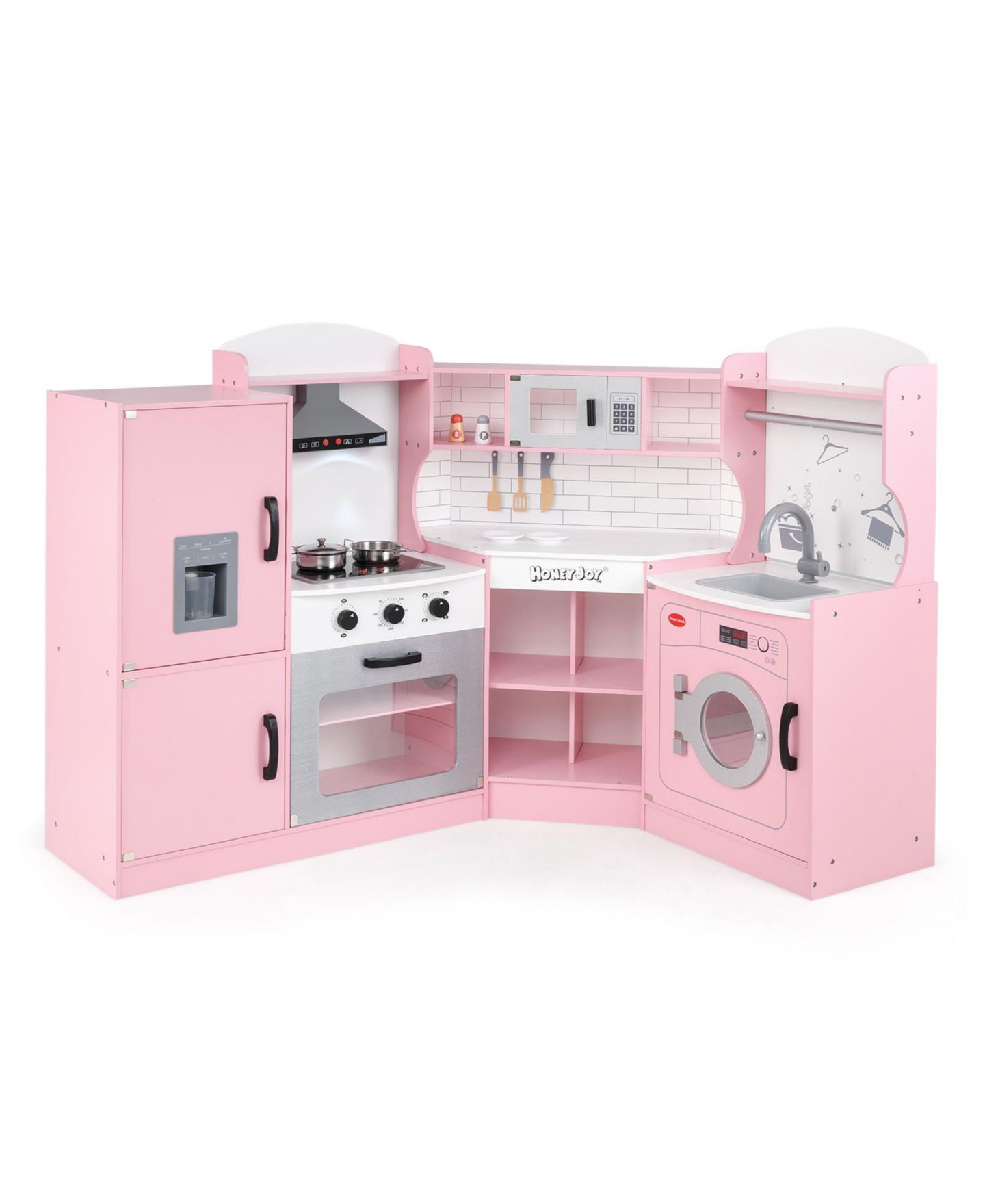 Детская игрушка Slickblue Washing Machine & Ice Maker Corner Play Kitchen, Ages 3+, цвет: Розовый — фото 1