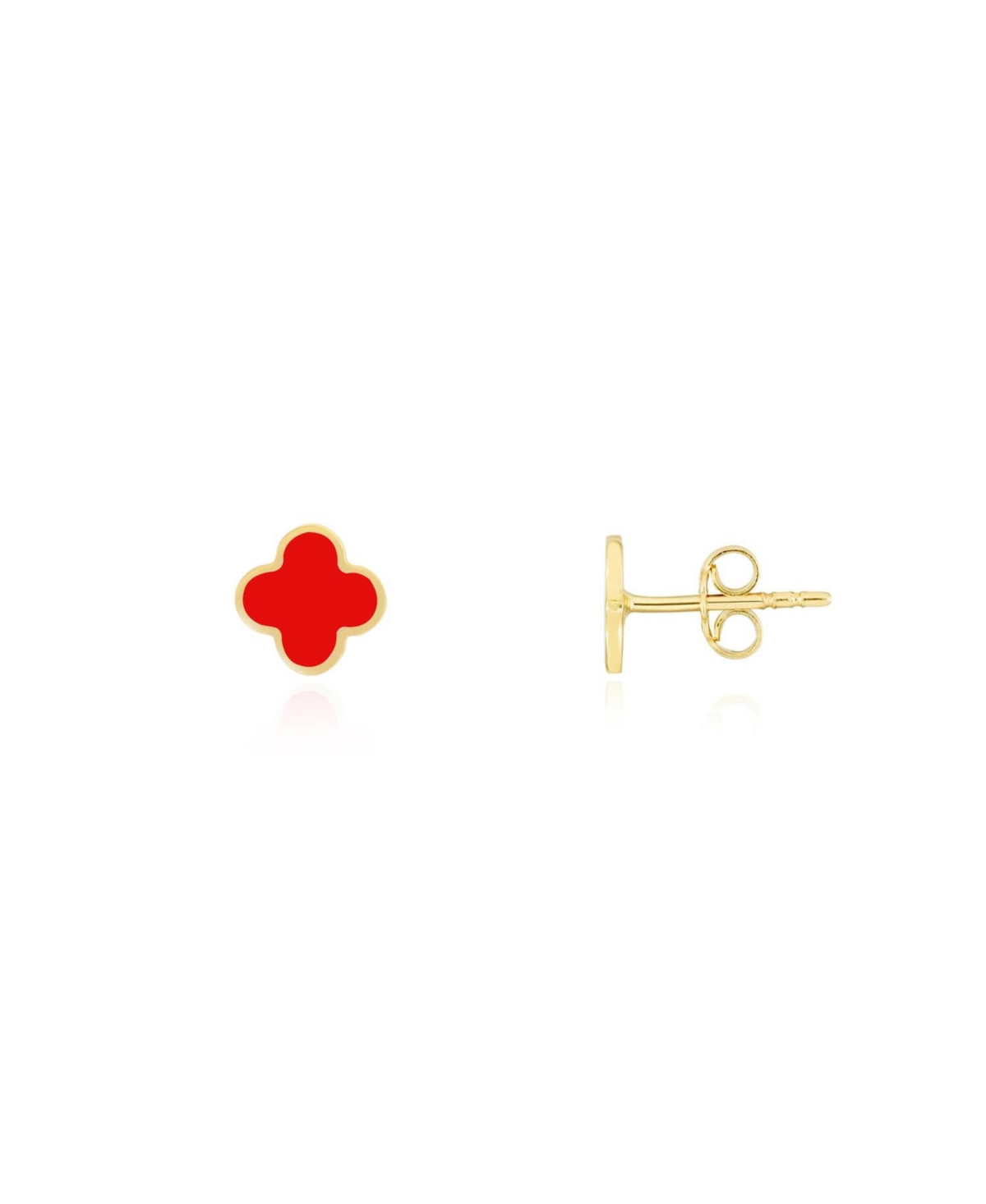 Mini Coral Clover Stud Earrings 14K Gold - Coral