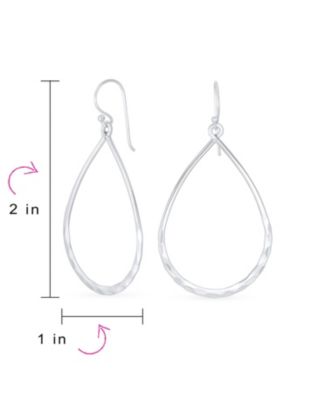 Pear Shaped Lightweight Hoop Huggie Earrings Sterling Silver 2 Inch