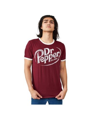 Men's Dr Pepper Logo Crew Neck Short Sleeve Red Ringer Tee -Large
