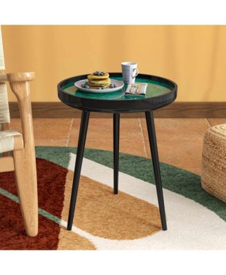 16" Round End Table Mid-century Modern Coffee Table with Sea Shell Decoration