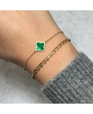 Small Malachite Single Clover Bracelet 14K Gold