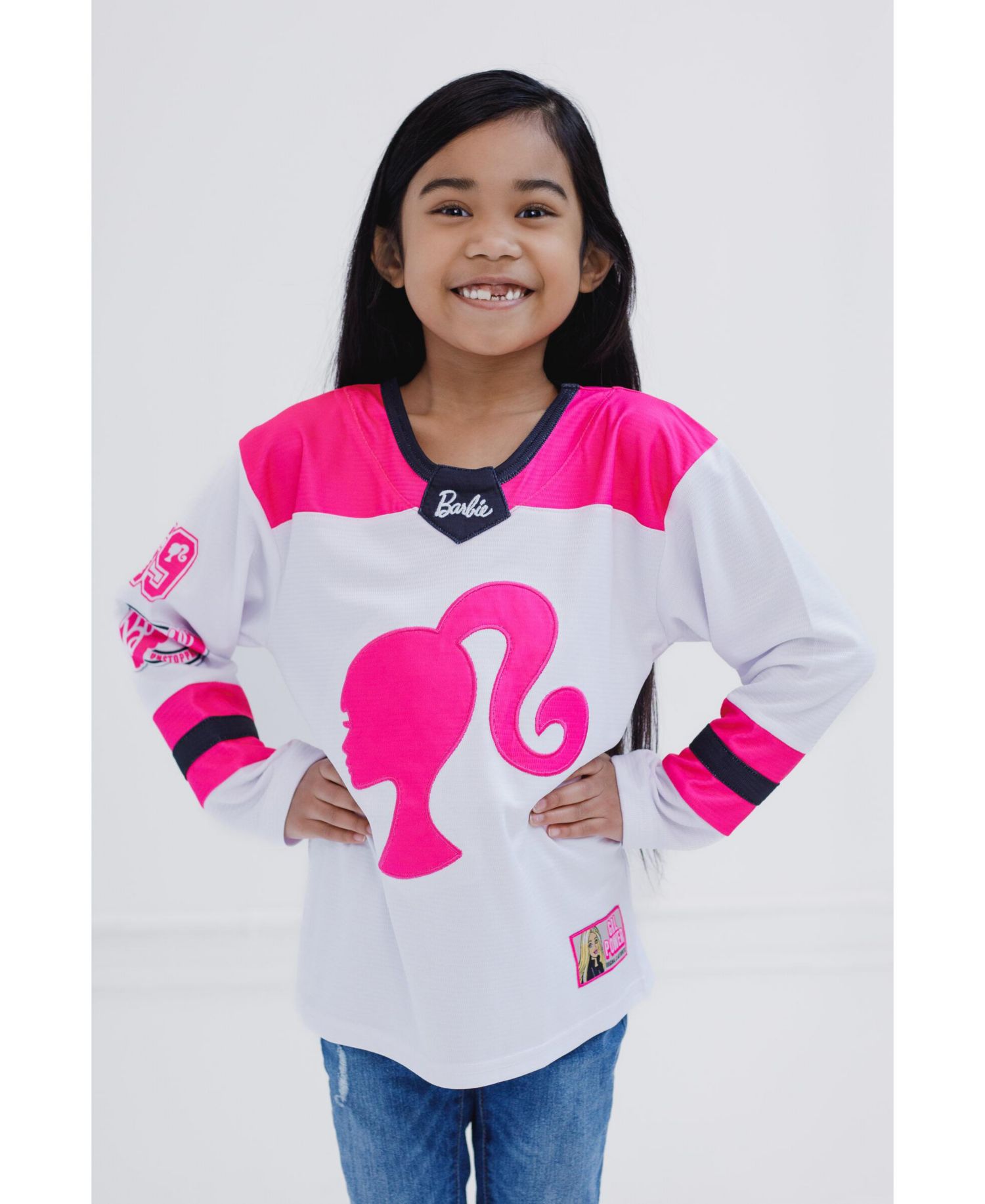 Toddler Girls Mesh Hockey Jersey Long Sleeve T-Shirt