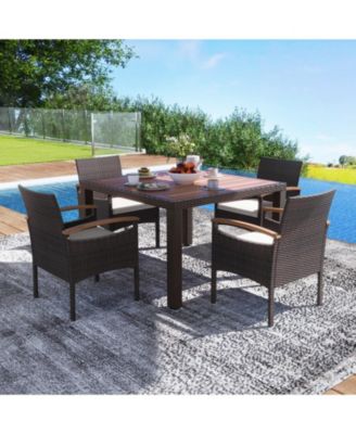 Patio Dining Chairs with Acacia Wood Armrest and Heavy Duty Metal Frame-4 Pieces