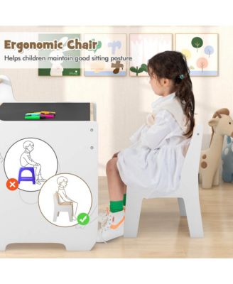 3-in-1 Wood Detachable Tabletop, Hidden Storage &amp; Paper Roll - Kids Table and Chair Set