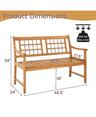 Patio Acacia Wood Bench with Curved Armrests Slatted Seat and Backrest