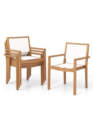 Stackable Outdoor Dining Chair Set of 2 with Acacia Wood Frame