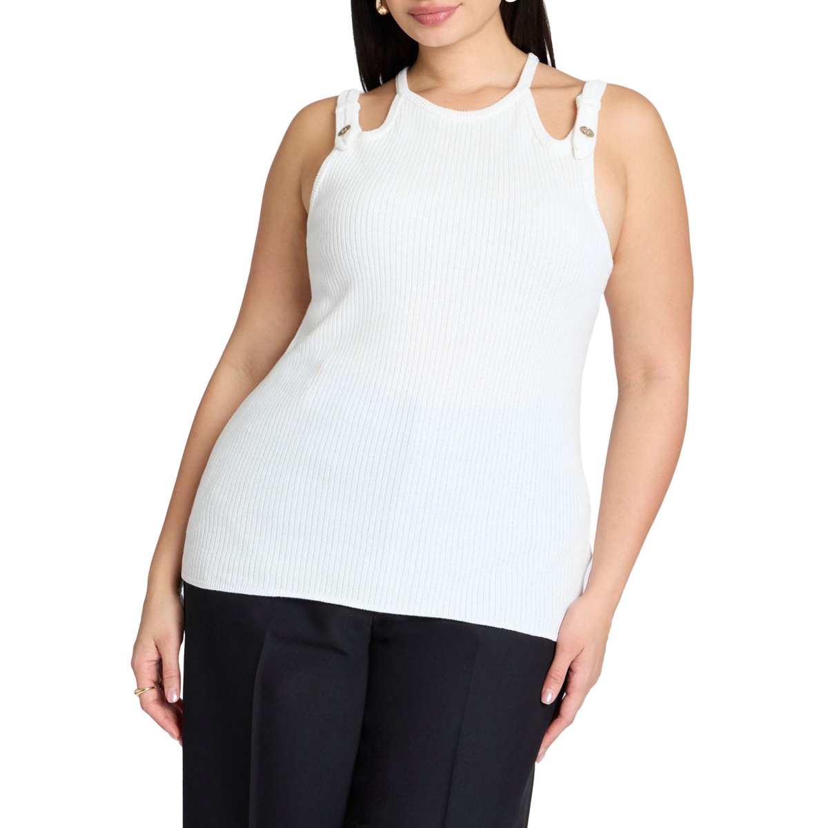 Plus Size Strappy Racer Tank - White