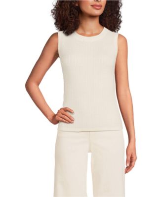 Women's Fine Gauge Baby Cable Crew Neck Sleeveless Sweater - Set Top