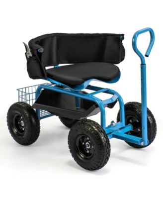 Cushioned Rolling Garden Cart Scooter with Storage Basket and Tool Pouch Comfortable and Convenient Outdoor Helper