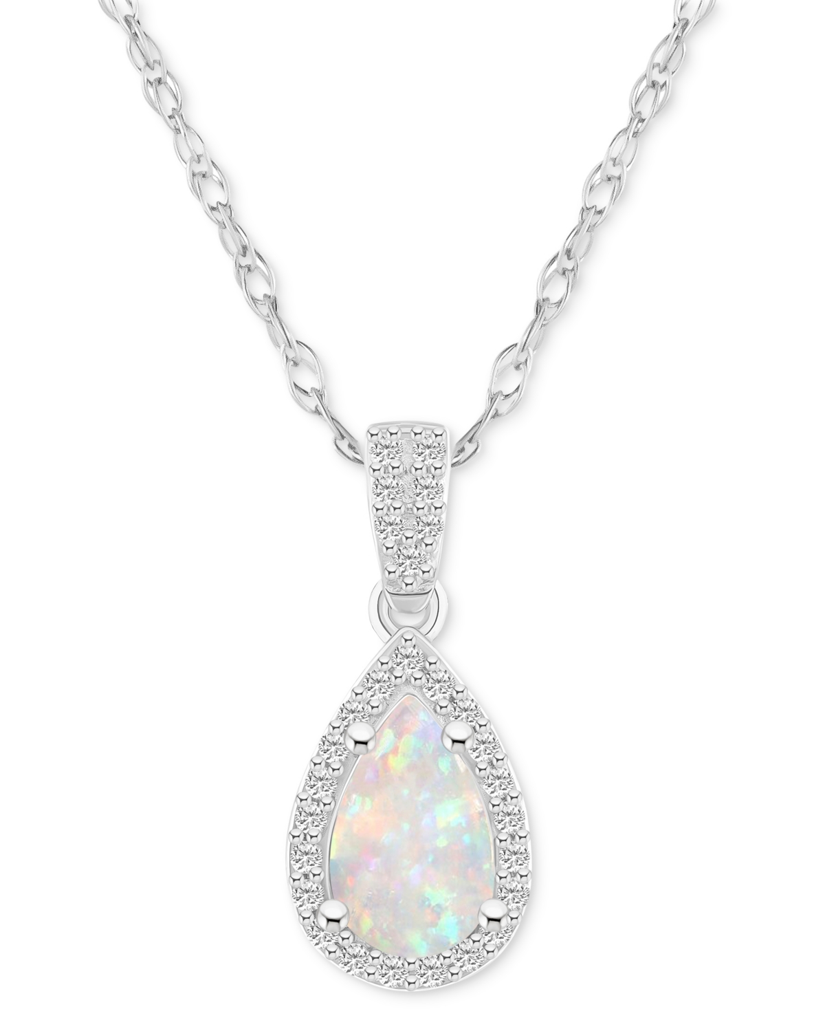 Macy's Lab Created Blue Sapphire (1 Ct. T.w.) & Lab Created White Sapphire (1/6 Ct. T.w.) Pear-shape Pendan In Opal