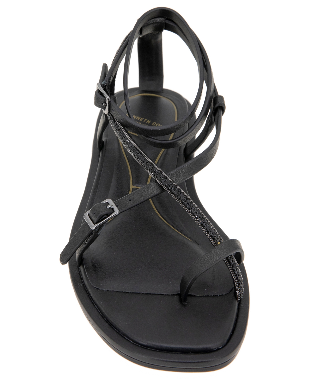 Kenneth Cole New York Women's Paros Jewel Square Toe Flat Sandals In Black Leather