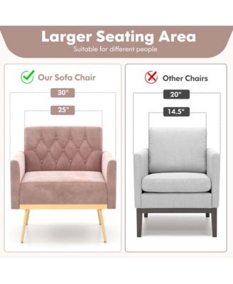 1 Count Modern Velvet Accent Chair with Button Tufted Back Golden Metal Legs & Foot Pads