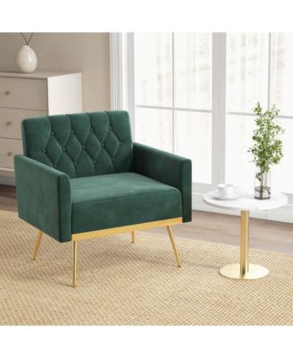 1 Count Modern Velvet Accent Chair with Button Tufted Back Golden Metal Legs & Foot Pads
