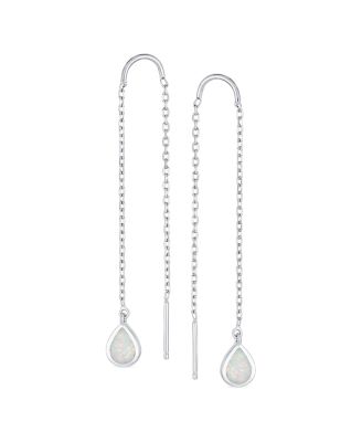 Pear Shaped Dangle Earrings with Opal Inlay on Sterling Silver Chain