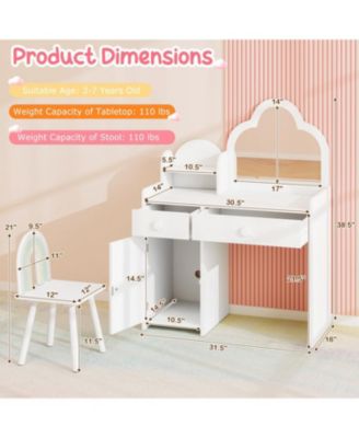 Kids Vanity Table with Cloud Mirror, Chair, and Open Shelf for Bedroom or Playroom