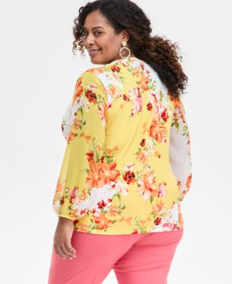 Plus Size Printed Embellished Top, Exclusively at Macy's