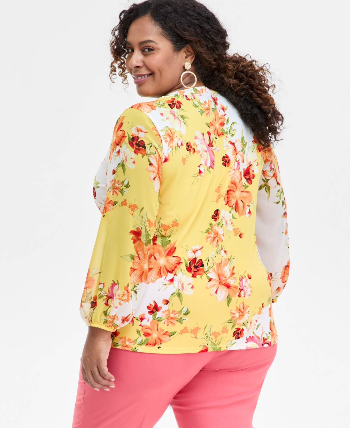 Jm Collection Plus Size Printed Embellished Top, Exclusively At Macy's In Neutral