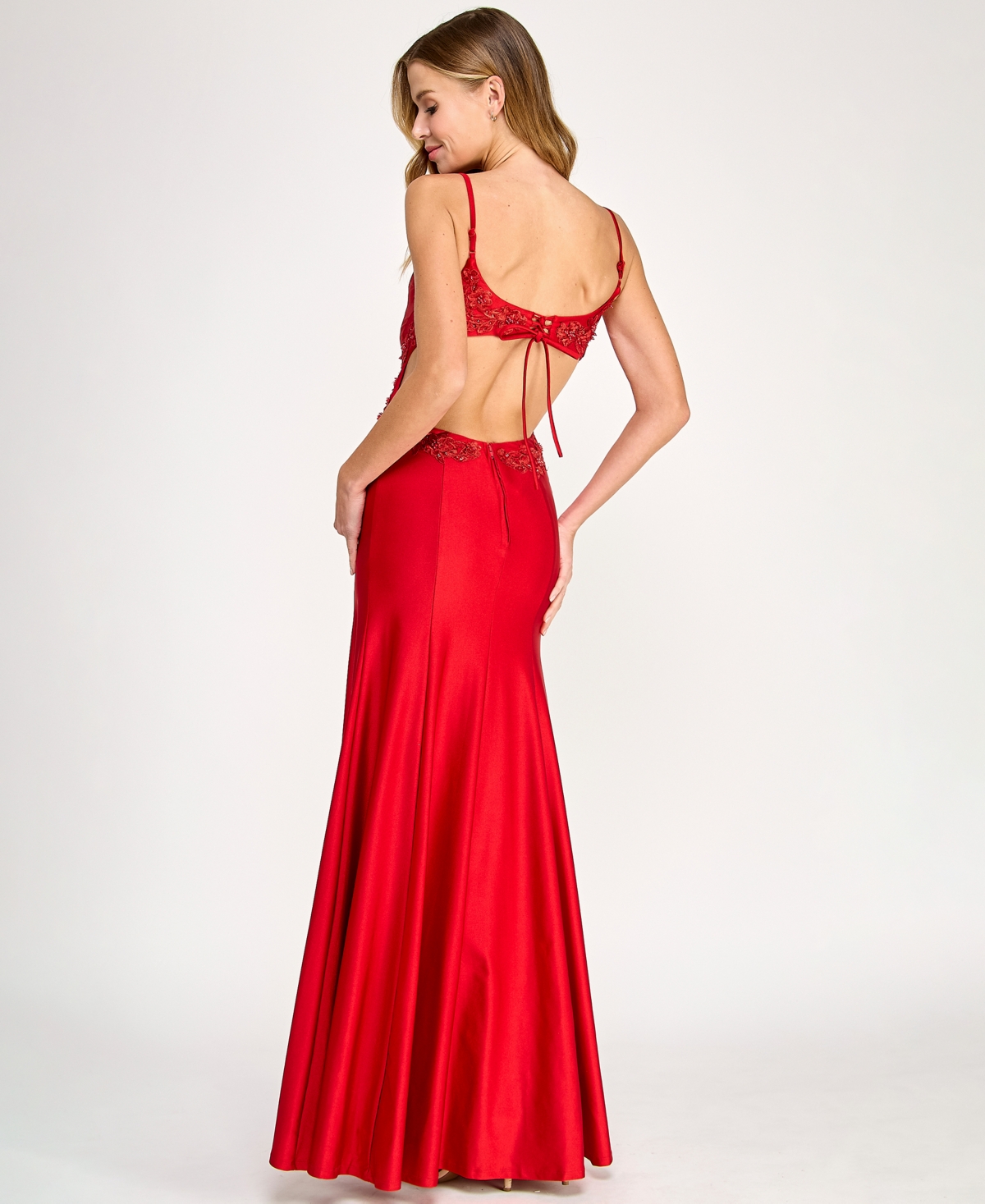 Dear Moon Juniors' Embellished Cutout Gown In Red