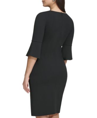 Women's Twist-Front Sheath Dress with Bell Sleeves