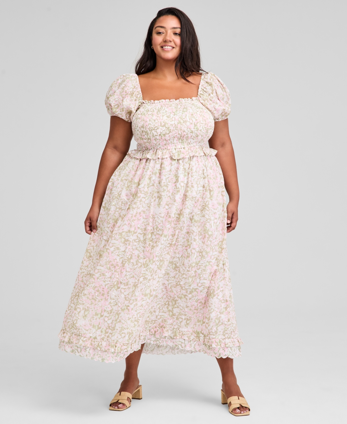 And Now This Trendy Plus Size Printed Puff-sleeve Maxi Dress, Exclusively At Macy's