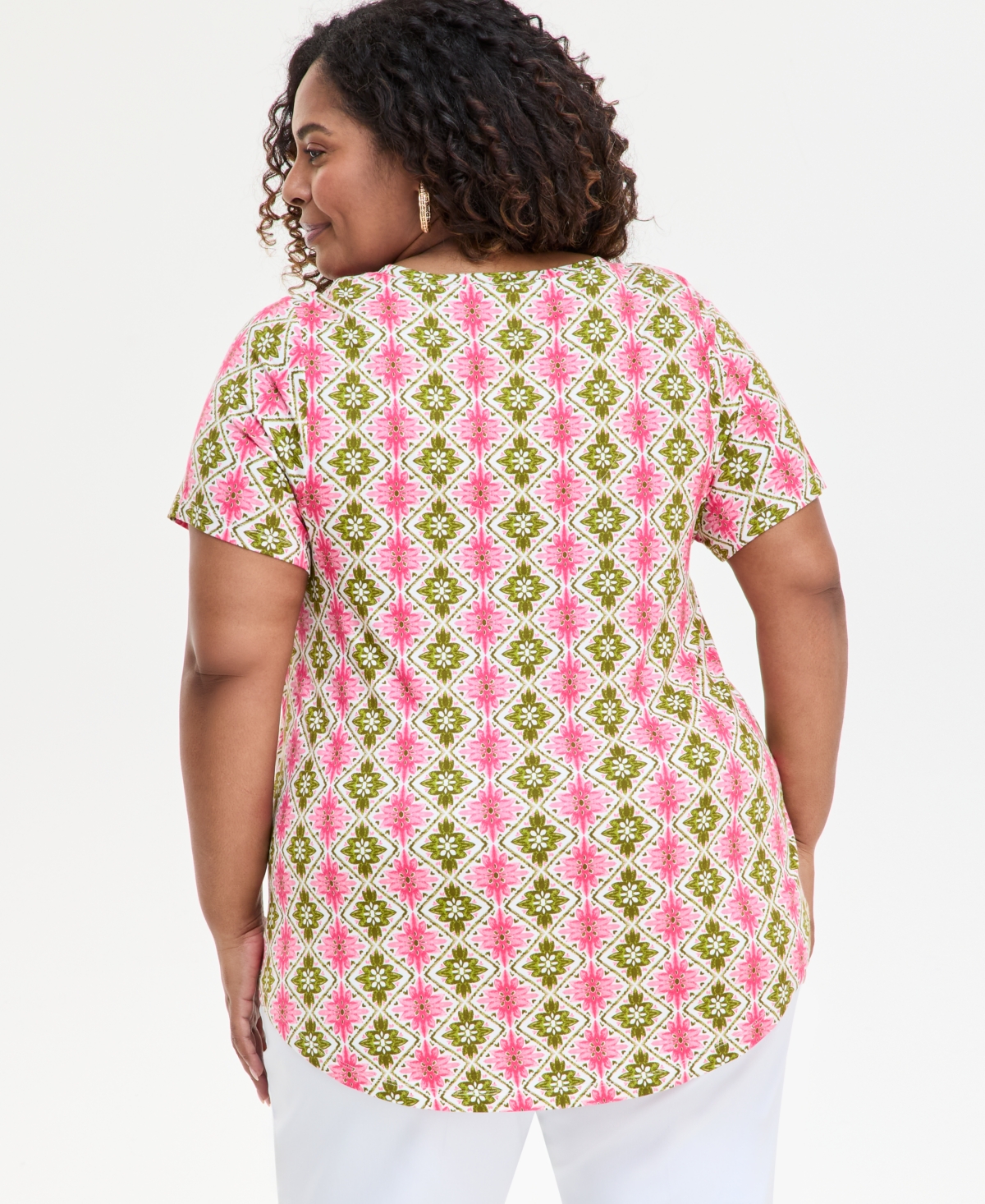 JM COLLECTION PLUS SIZE PRINTED SCOOP-NECK TOP, EXCLUSIVELY AT MACY'S 