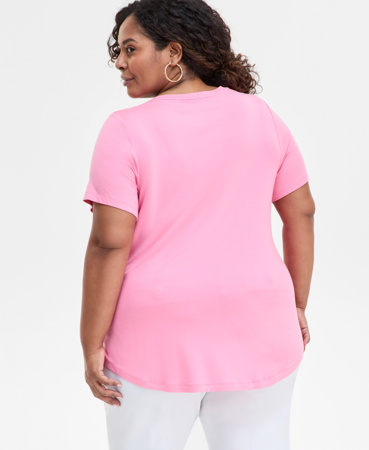 JM COLLECTION PLUS SIZE V-NECK SHORT-SLEEVE TOP, EXCLUSIVELY AT MACY'S 
