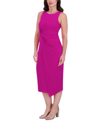 Women's Ruched Side-Twist Sleeveless Midi Dress