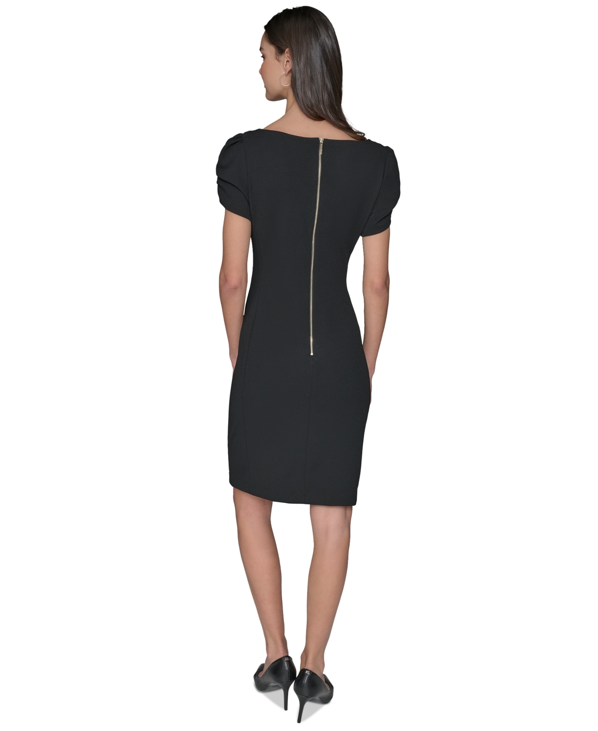 Karl Lagerfeld Ruched Sleeve Sheath Dress In Black