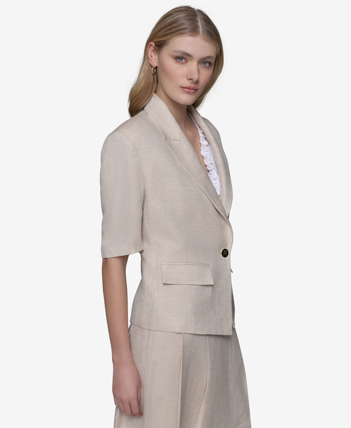 KARL LAGERFELD WOMEN'S LUREX ELBOW-SLEEVE PEAK-LAPEL JACKET 