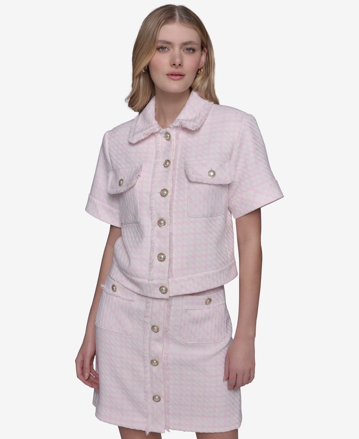 KARL LAGERFELD WOMEN'S TWEED FRINGE-TRIM JACKET 