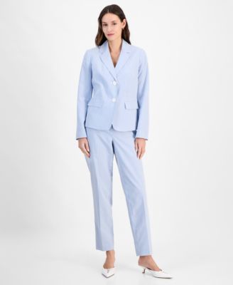Women's Seersucker Two-Button Notch-Collar & Mid-Rise Slim Pants Set, Regular & Petite