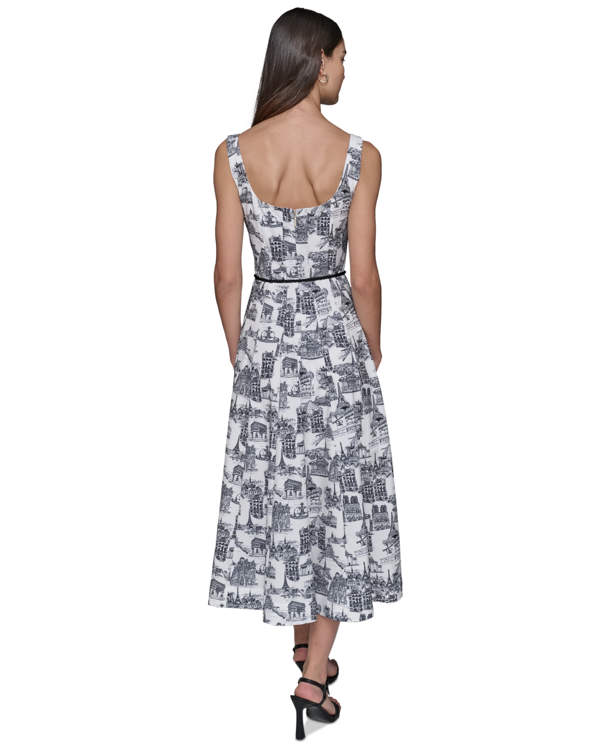 Karl Lagerfeld Square Neck Fit And Flare Dress In Sft Wt,bk