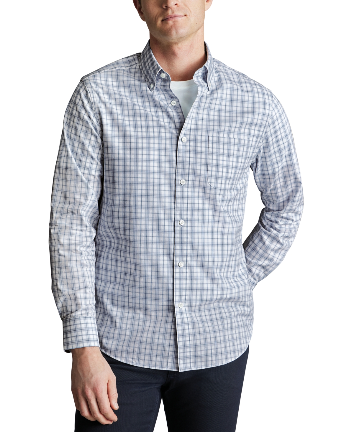CHARLES TYRWHITT MEN'S SLIM FIT LONG SLEEVE CHECK BUTTON-DOWN SHIRT 