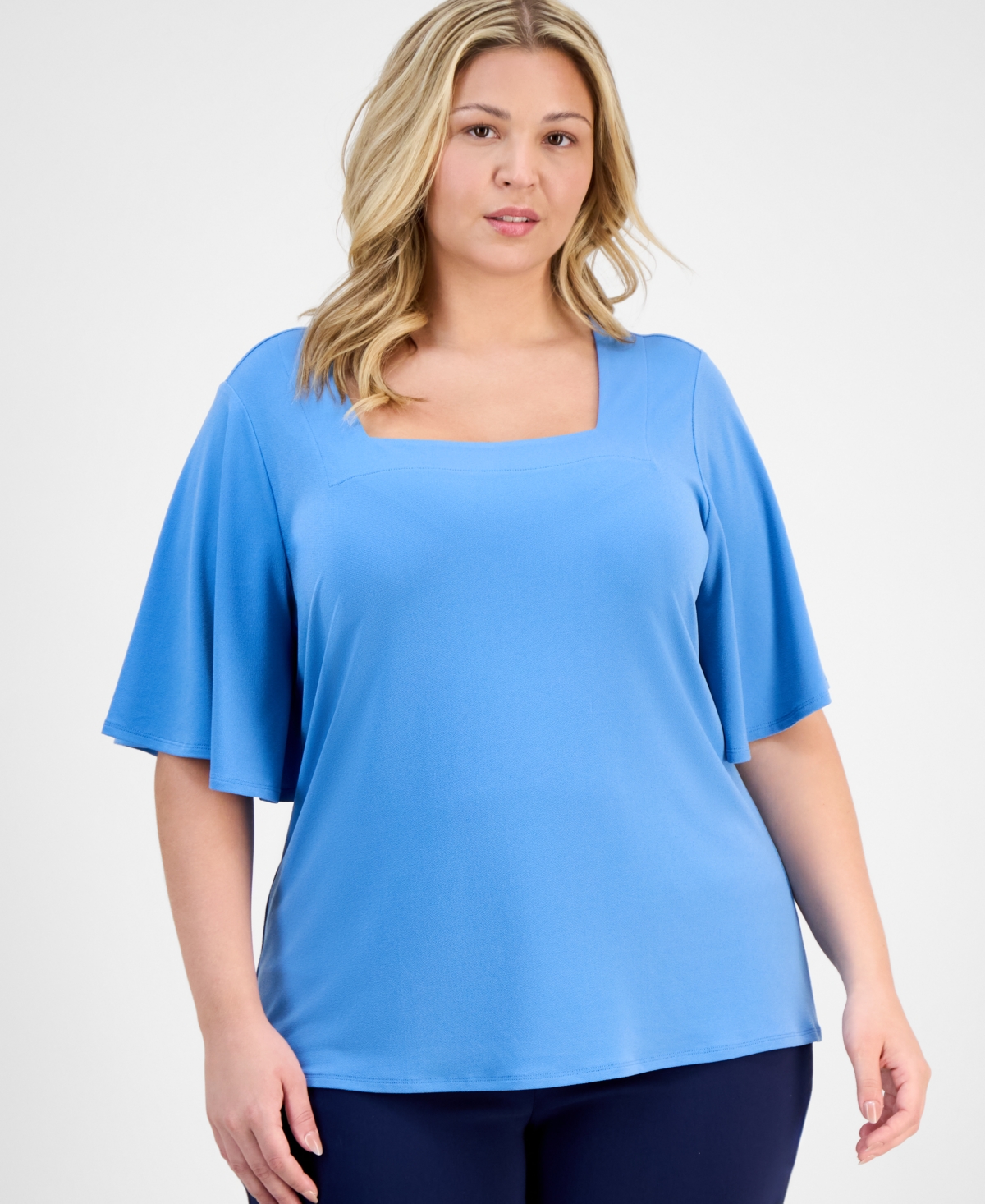 JM COLLECTION PLUS SIZE FLUTTER-SLEEVE TOP, EXCLUSIVELY AT MACY'S 