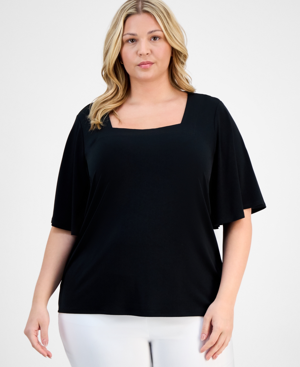 JM COLLECTION PLUS SIZE FLUTTER-SLEEVE TOP, EXCLUSIVELY AT MACY'S 