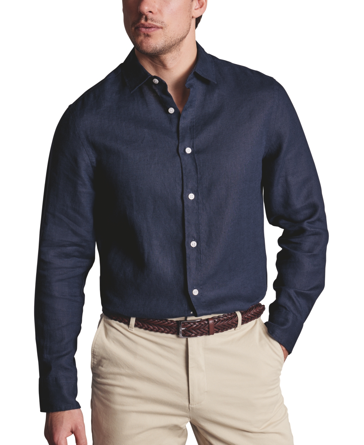 Charles Tyrwhitt Men's Slim Fit Long Sleeve Linen Button-front Shirt