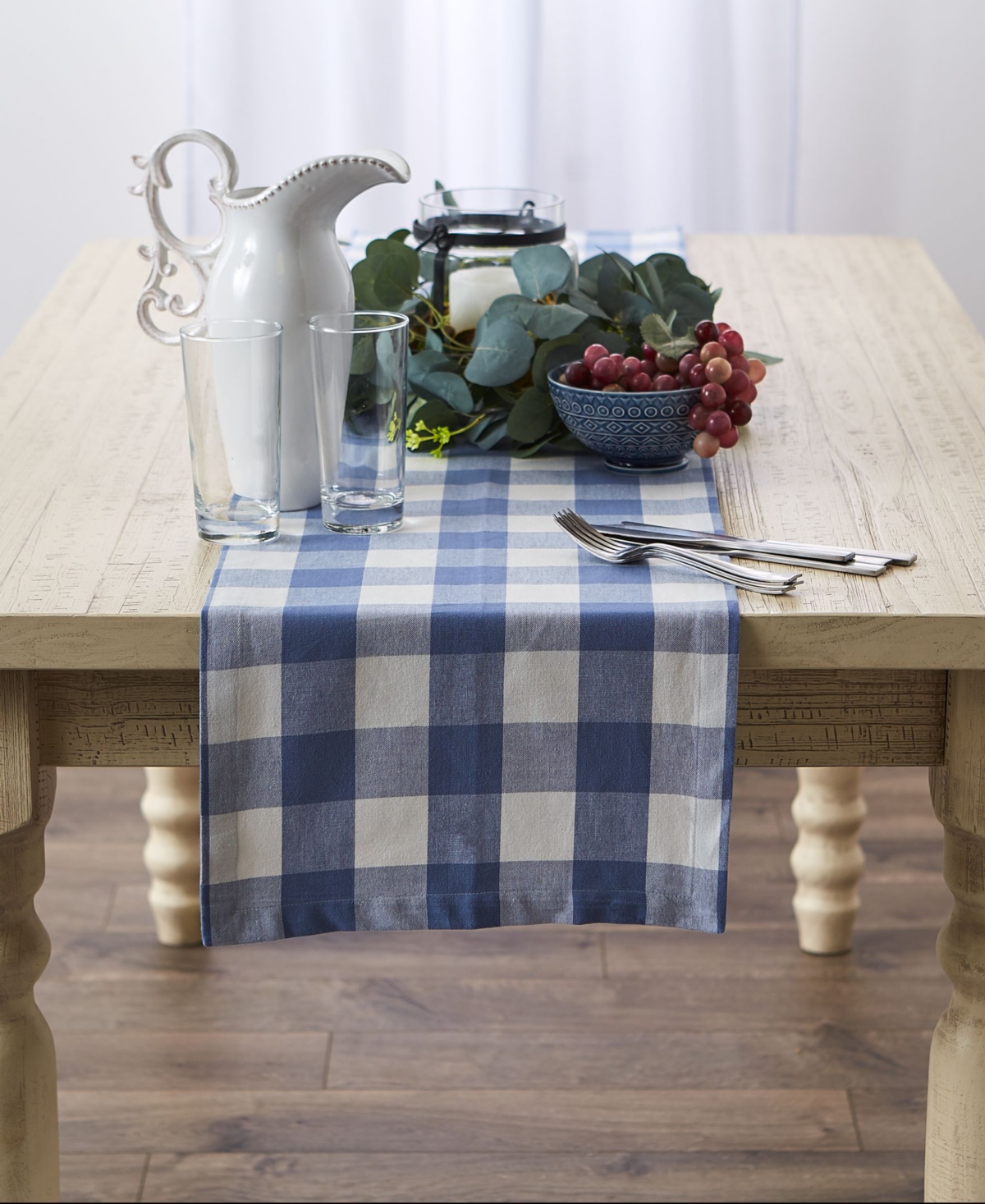Design Imports Buffalo Check Table Runner, 14" X 72" In Stonewash Blue