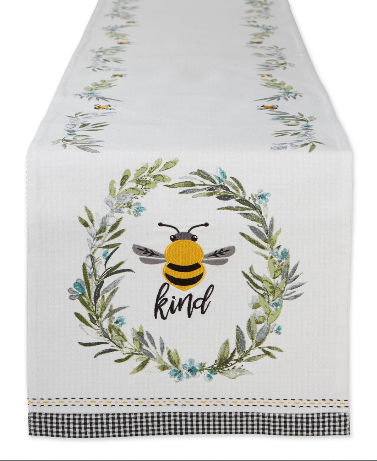 Design Imports Bee Kind Reversible Embellished Table Runner, 14" X 108" In Bee Kind Gingham