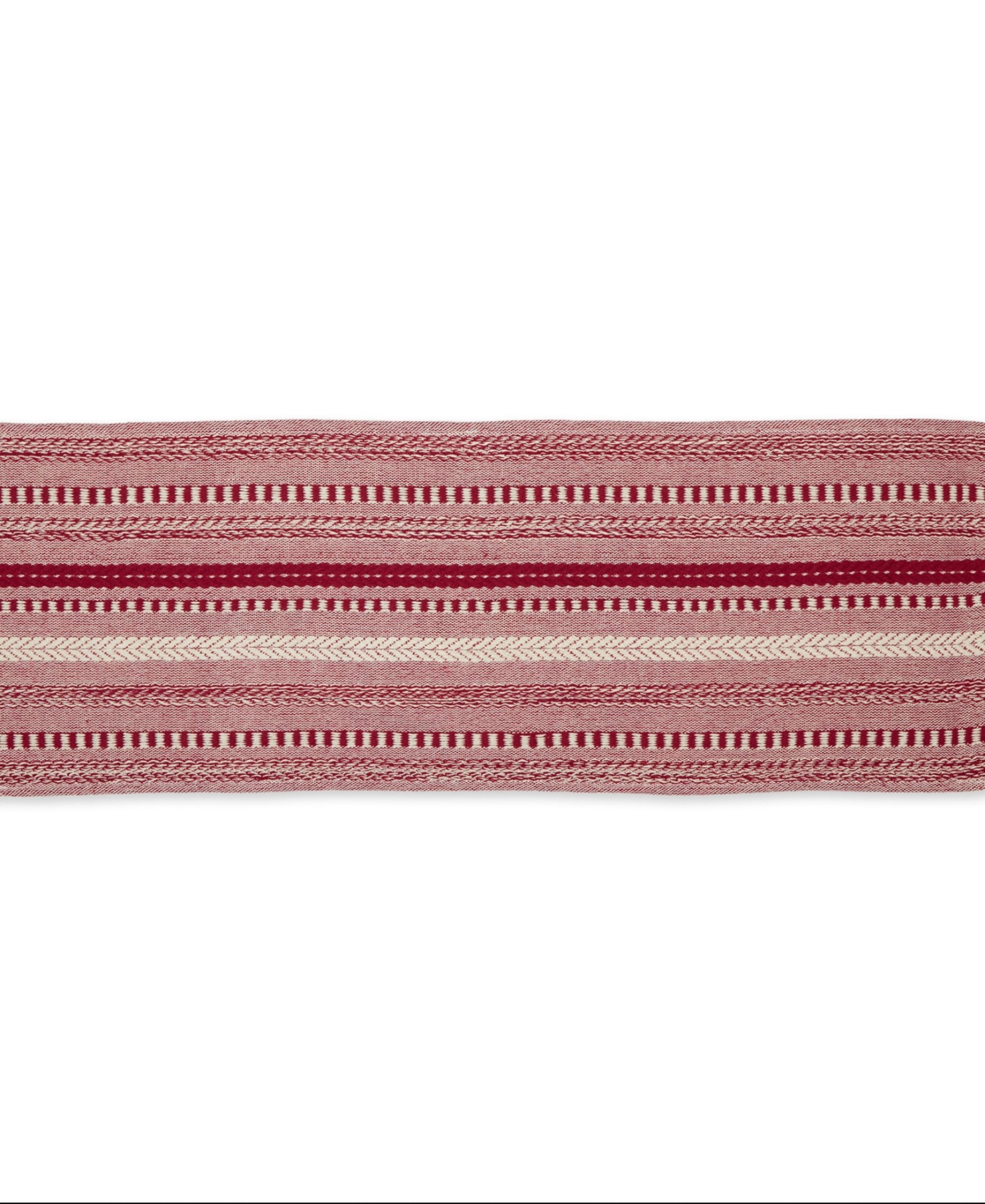 Design Imports Braided Stripe Jacquard Fringe Table Runner, 15" X 108" In Barn Red