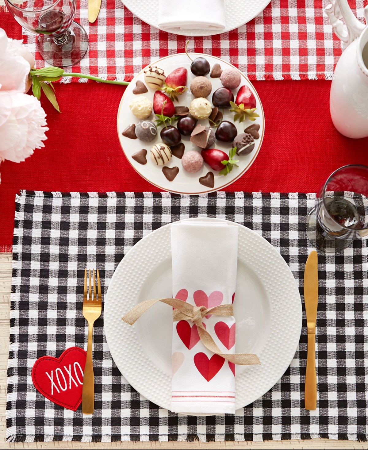 Design Imports Love Xoxo Checkers Embellished Placemat, Set Of 4 In Red