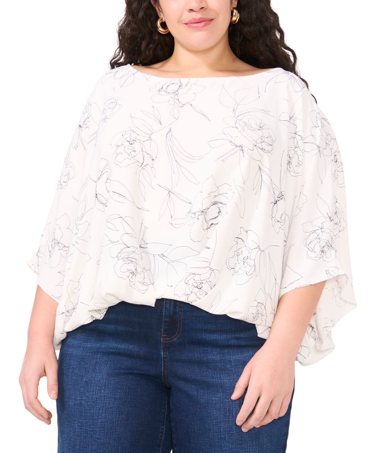 VINCE CAMUTO PLUS SIZE PRINTED 3/4-RAGLAN SLEEVE TOP, EXCLUSIVELY AT MACY'S 