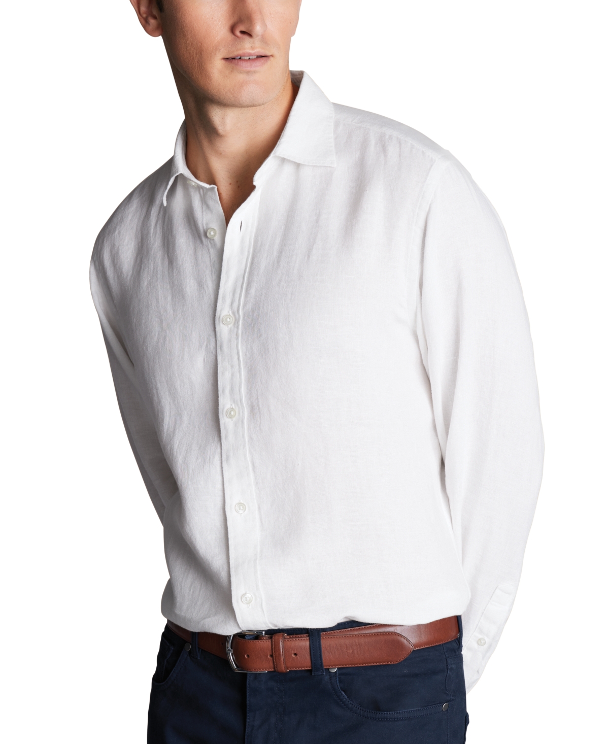 Charles Tyrwhitt Men's Slim Fit Long Sleeve Linen Button-front Shirt