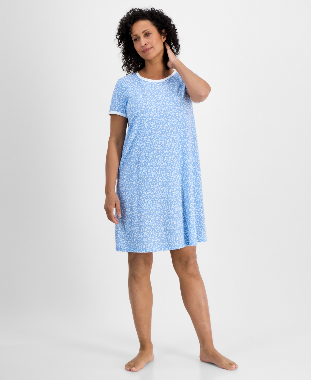 Women's Printed Short-Sleeve Sleepshirt, Exclusively at Macy's - Spring Garden