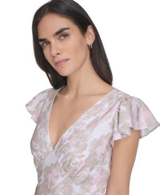 Calvin Klein Women's V-Neck A-Line Flutter-Sleeve Dress - Macy's